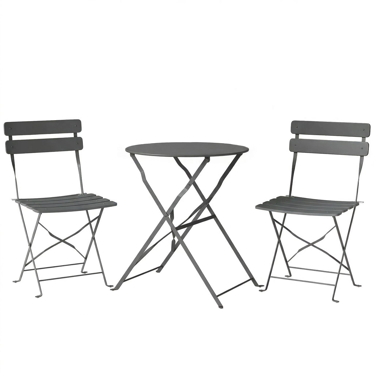 Photo of Outsunny Folding Garden Bistro Set, Outdoor Round Bistro Table and Chairs Set 2 with Electrophoresis Metal Frame, Grey in Grey colour on a white background