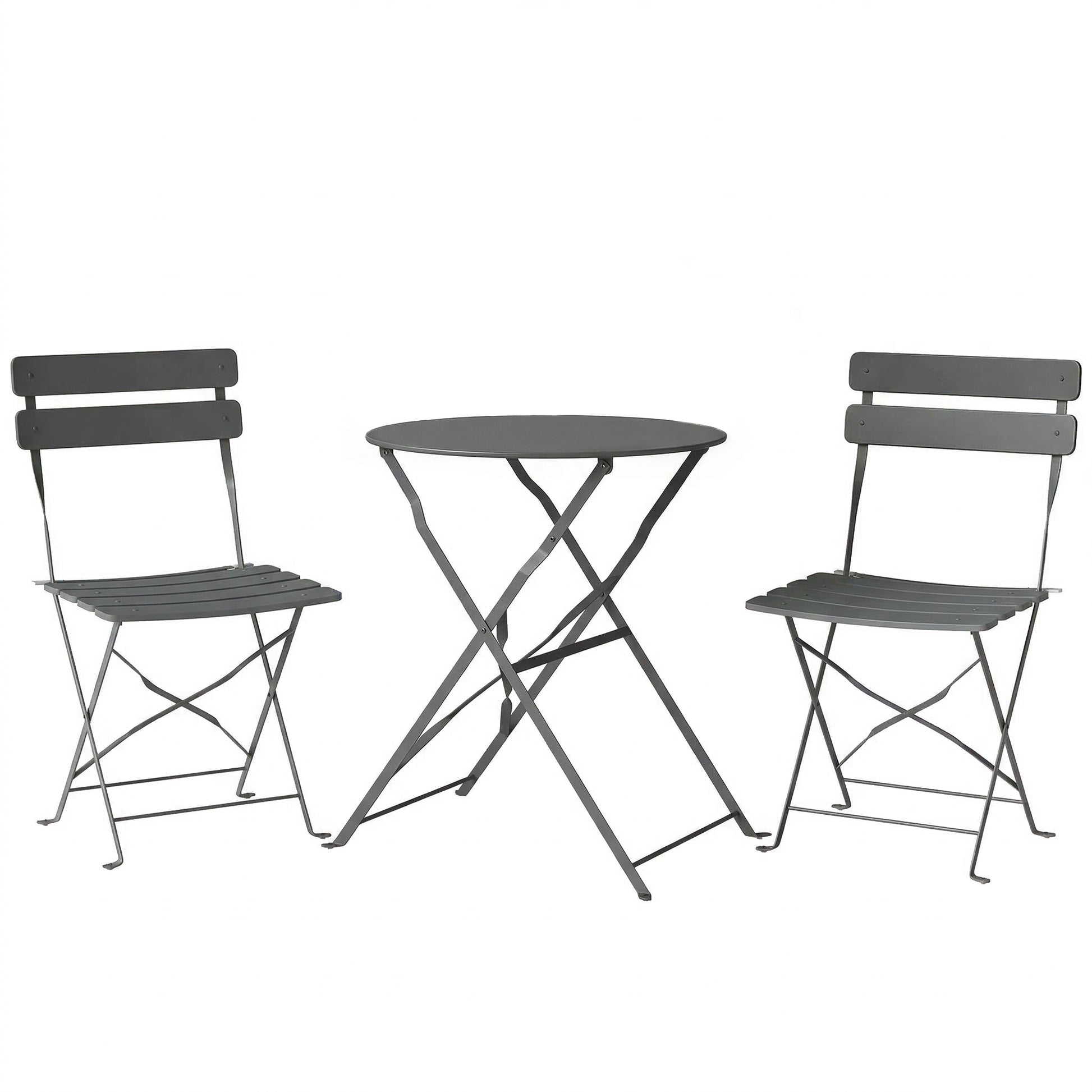Photo of Outsunny Folding Garden Bistro Set, Outdoor Round Bistro Table and Chairs Set 2 with Electrophoresis Metal Frame, Grey in Grey colour on a white background