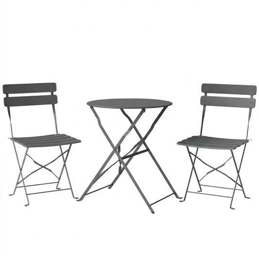 Photo of Outsunny Folding Garden Bistro Set, Outdoor Round Bistro Table and Chairs Set 2 with Electrophoresis Metal Frame, Grey in Grey colour on a white background