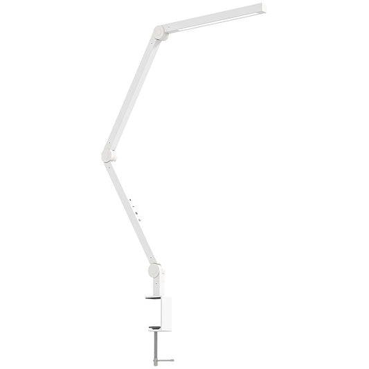Photo of HOMCOM LED Desk Lamp, Dimmable Desk Light with Swing Arm and Clamp, Adjustable Eye-Caring Table Lamp with 2 Colour Modes & 5 Brightness Levels for Study, Drawing, Office, Architect, Task, White in White colour on a white background