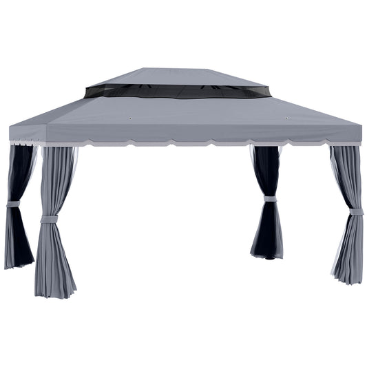 Photo of Outsunny 3 x 4m Aluminium Garden Gazebo, Marquee Canopy Shelter Pavilion Party Tent with Nets and Curtains for Garden and Deck, Dark Grey in Grey colour on a white background
