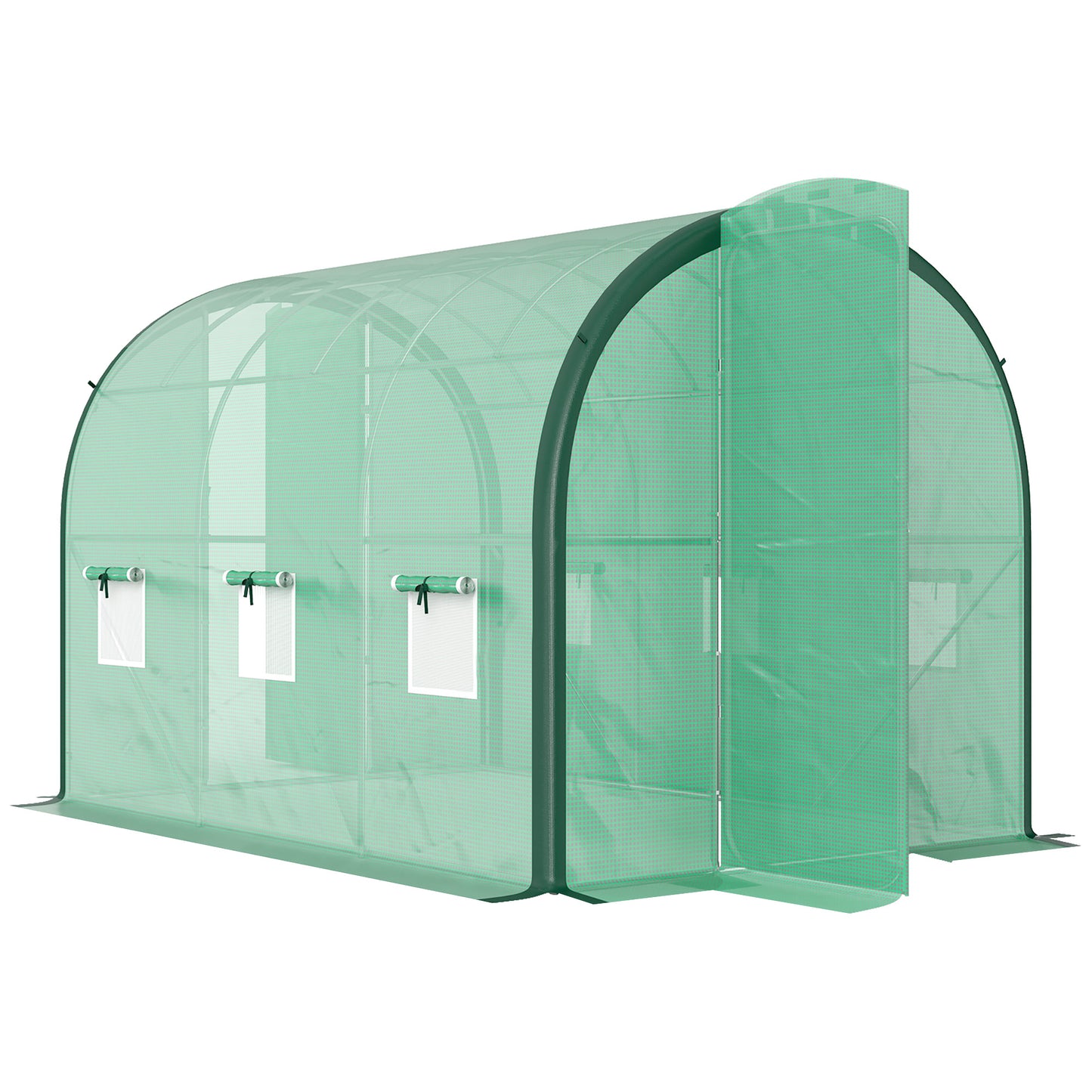 Photo of Outsunny 3 x 2 m Polytunnel Greenhouse, with Reinforced PE Cover, Windows and Doors - Green in Green colour on a white background