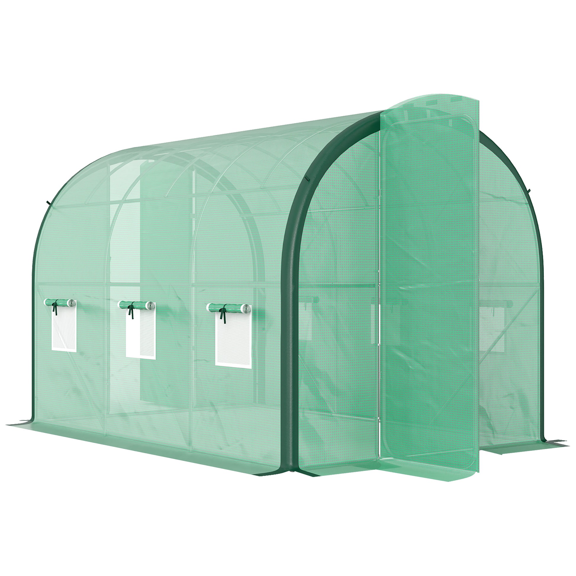 Photo of Outsunny 3 x 2 m Polytunnel Greenhouse, with Reinforced PE Cover, Windows and Doors - Green in Green colour on a white background
