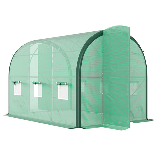 Photo of Outsunny 3 x 2 m Polytunnel Greenhouse, with Reinforced PE Cover, Windows and Doors - Green in Green colour on a white background
