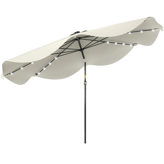 Photo of Outsunny Solar Patio Umbrella with LED and Tilt, Outdoor Market Table Umbrella Parasol with Crank, 3 x 3 (m), Cream White in White colour on a white background