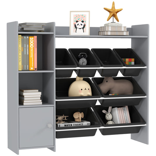 Photo of AIYAPLAY Toy Storage Unit with 8 Removable Bins, Storage Shelves, Cabinet, Grey in Grey colour on a white background