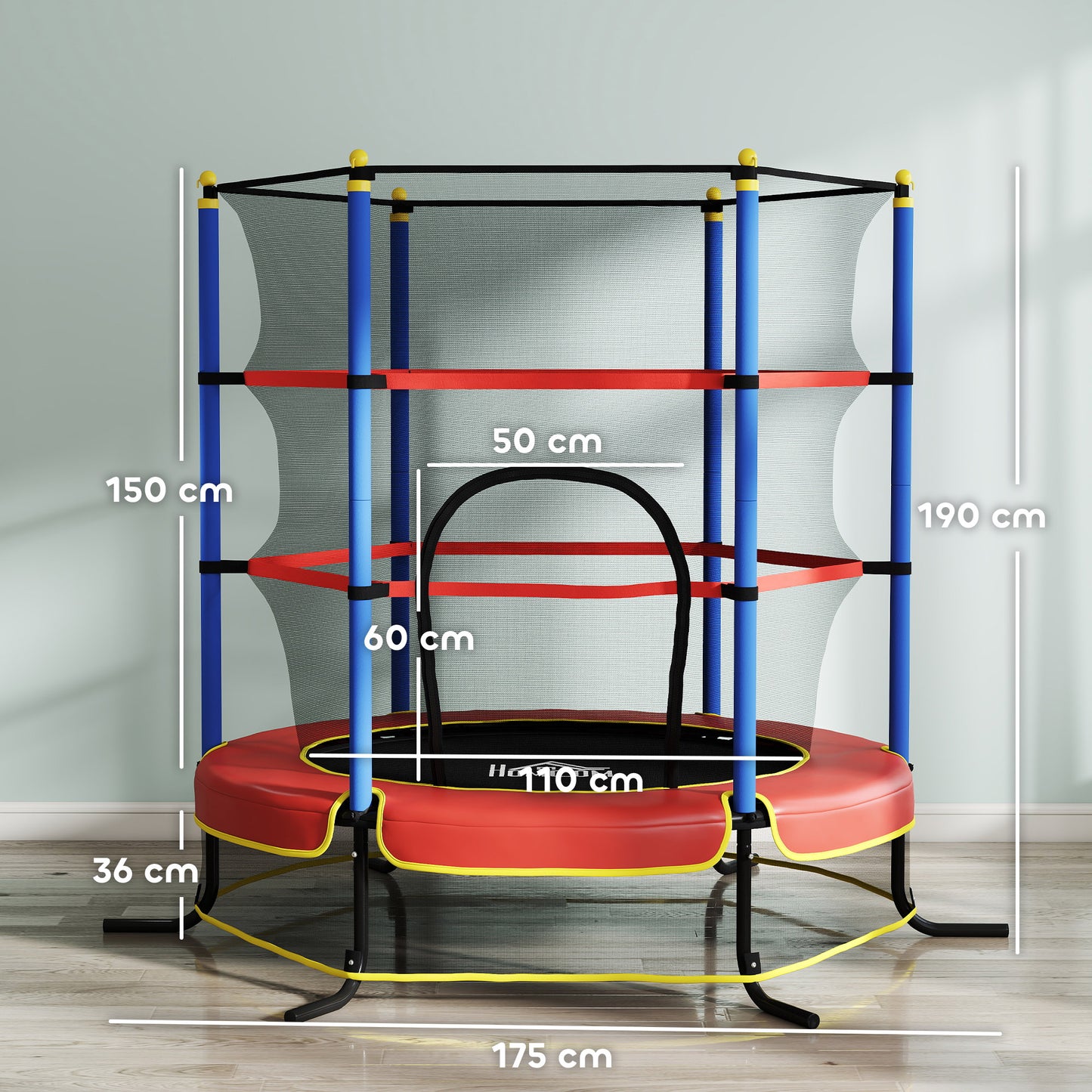 HOMCOM Kids Trampoline, with Safety Net, for Ages 3-10 Years