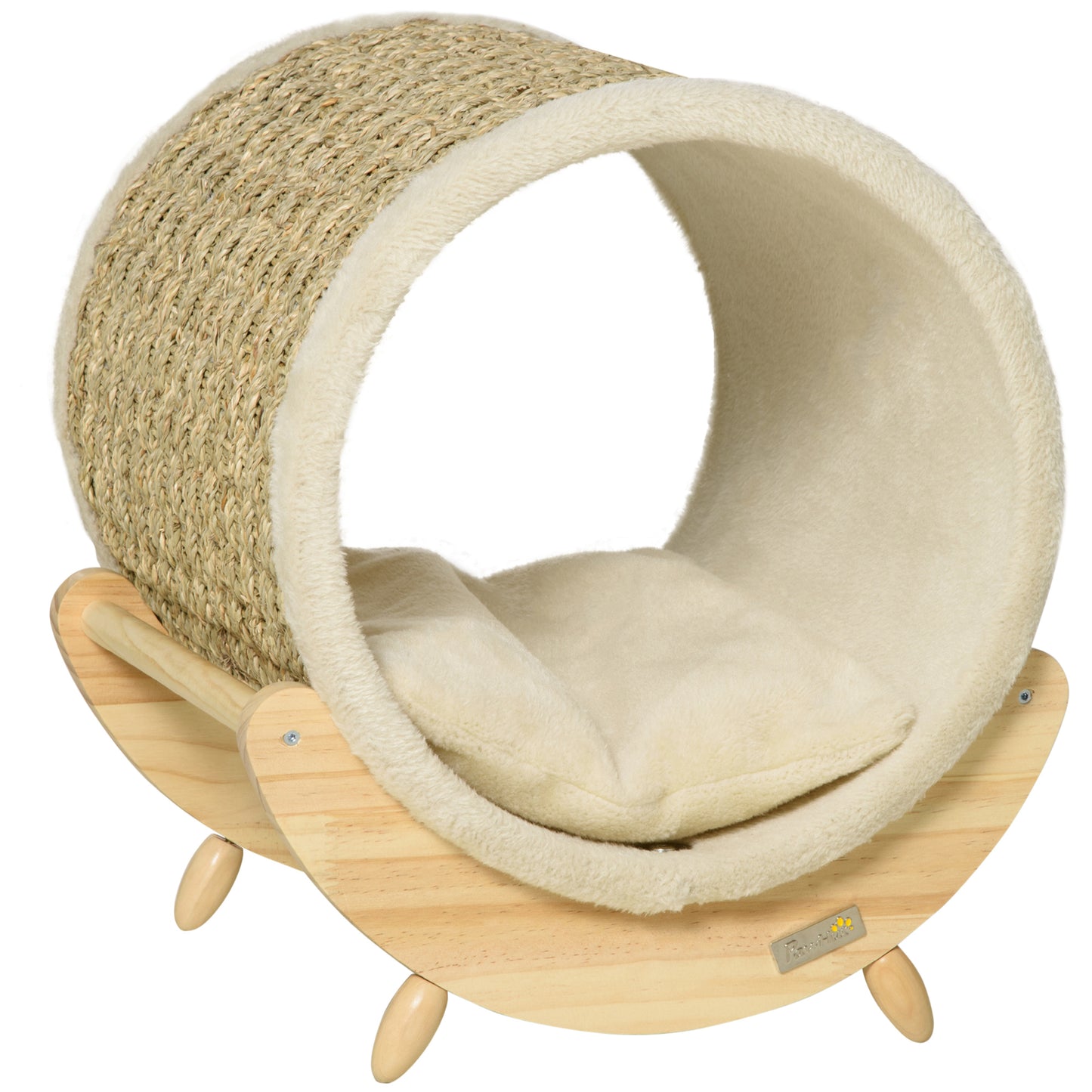 Photo of PawHut Raised Cat House, with Scratcher - Beige in Beige colour on a white background