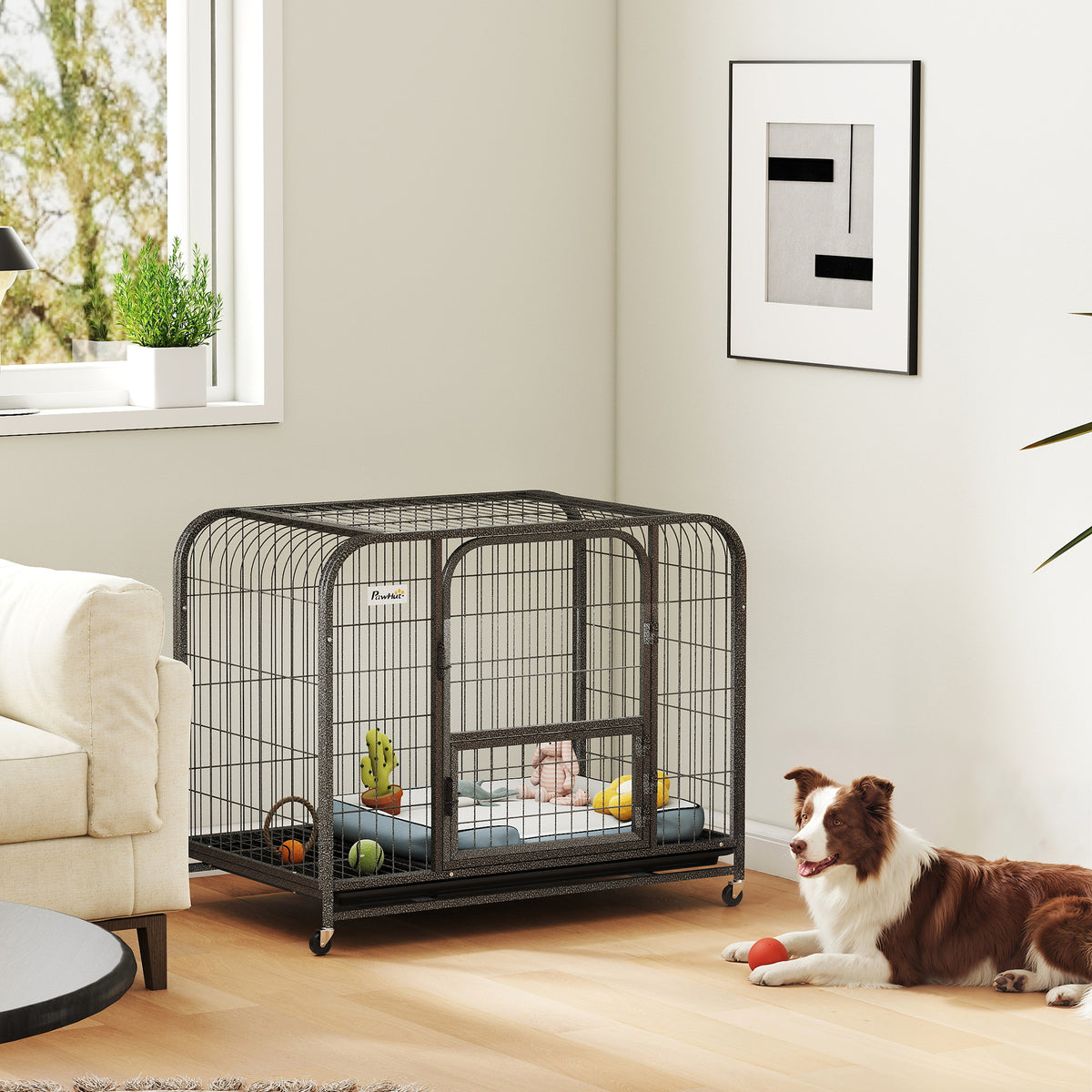 PawHut Heavy Duty Large Dog Crate with Accessible Triple Door for Small to Medium Dogs, Black