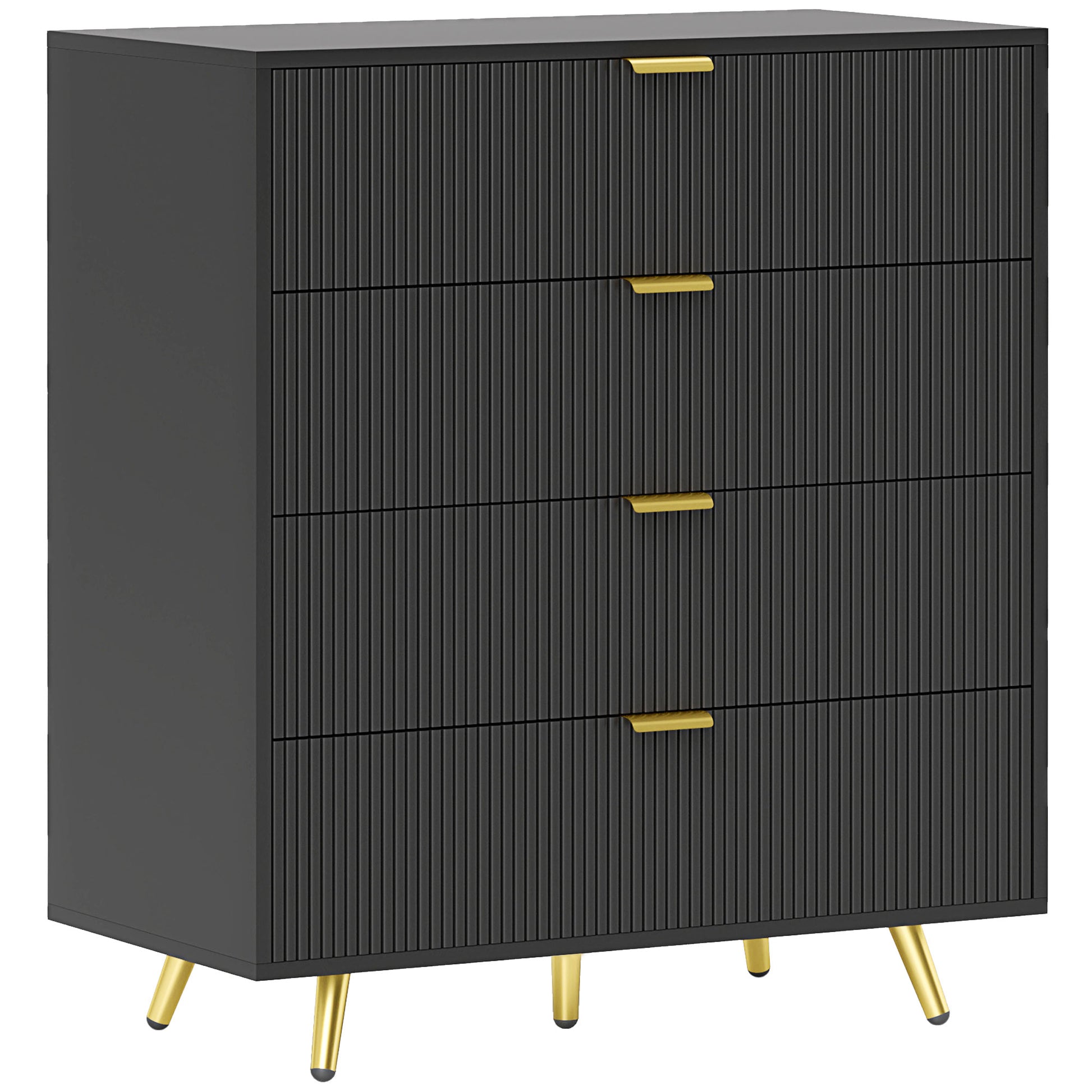 Photo of HOMCOM Elegant Four-Drawer Bedside Table - Black in Black colour on a white background