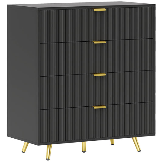 Photo of HOMCOM Elegant Four-Drawer Bedside Table - Black in Black colour on a white background