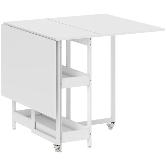 Photo of HOMCOM Four-Person Drop Leaf Table - White Wood-Effect in Wood-Effect colour on a white background
