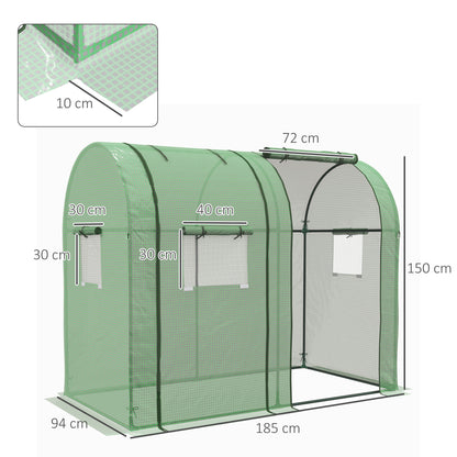 Outsunny greenhouse with two roll-up doors, mesh windows and dimensions of 185 x 94 x 150 cm