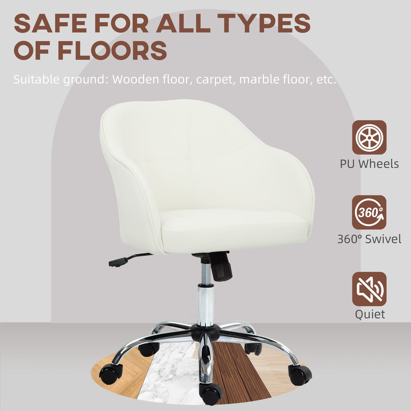 HOMCOM 46-56 cm Velvet-feel Office Chair - Cream