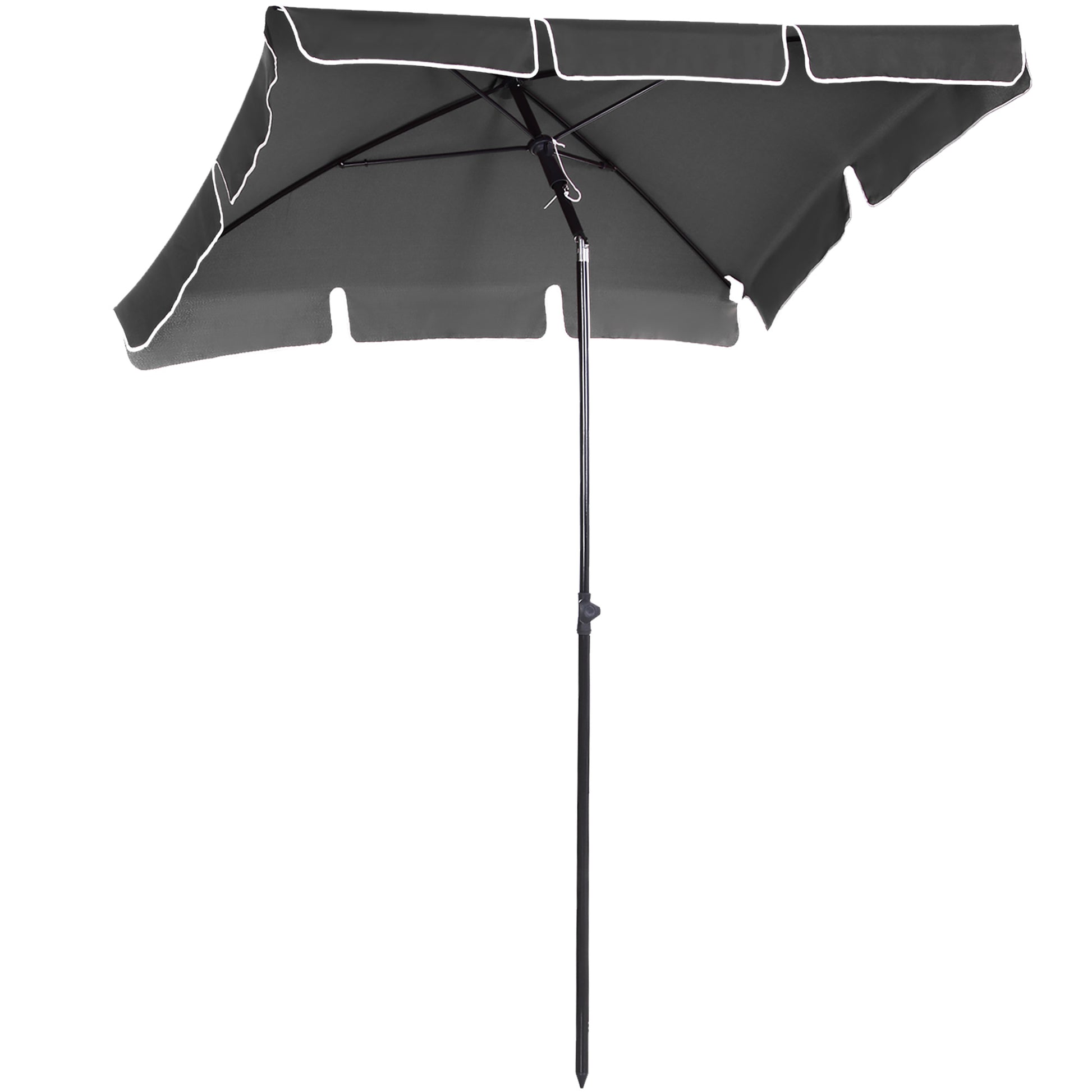 Photo of Outsunny Garden Parasol Umbrella, Outdoor Market Table Umbrella with Ruffles & Aluminium Pole, Rectangular Tilting Parasol Sun Shade Canopy, 2 x 1.3m, Grey in Grey colour on a white background