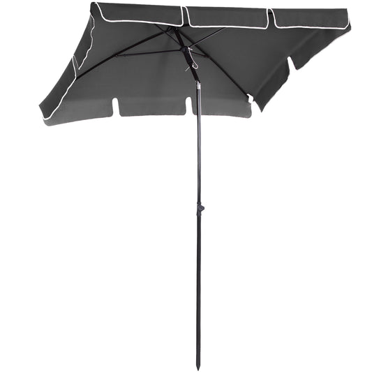 Photo of Outsunny Garden Parasol Umbrella, Outdoor Market Table Umbrella with Ruffles & Aluminium Pole, Rectangular Tilting Parasol Sun Shade Canopy, 2 x 1.3m, Grey in Grey colour on a white background