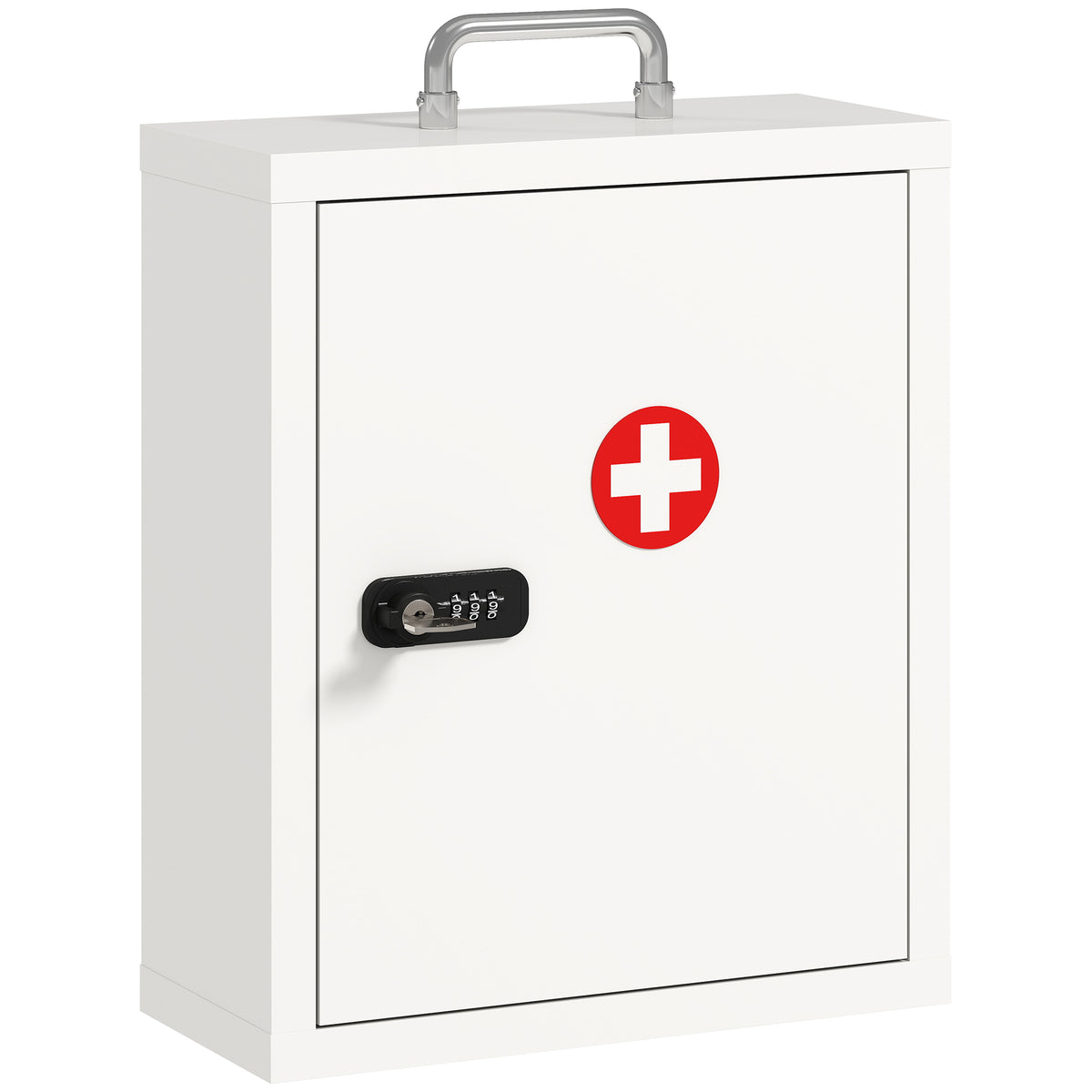Photo of HOMCOM Wall Mount Medicine Cabinet with Combination and Key Lock, 3 Tier Steel First Aid Cabinet, White in White colour on a white background