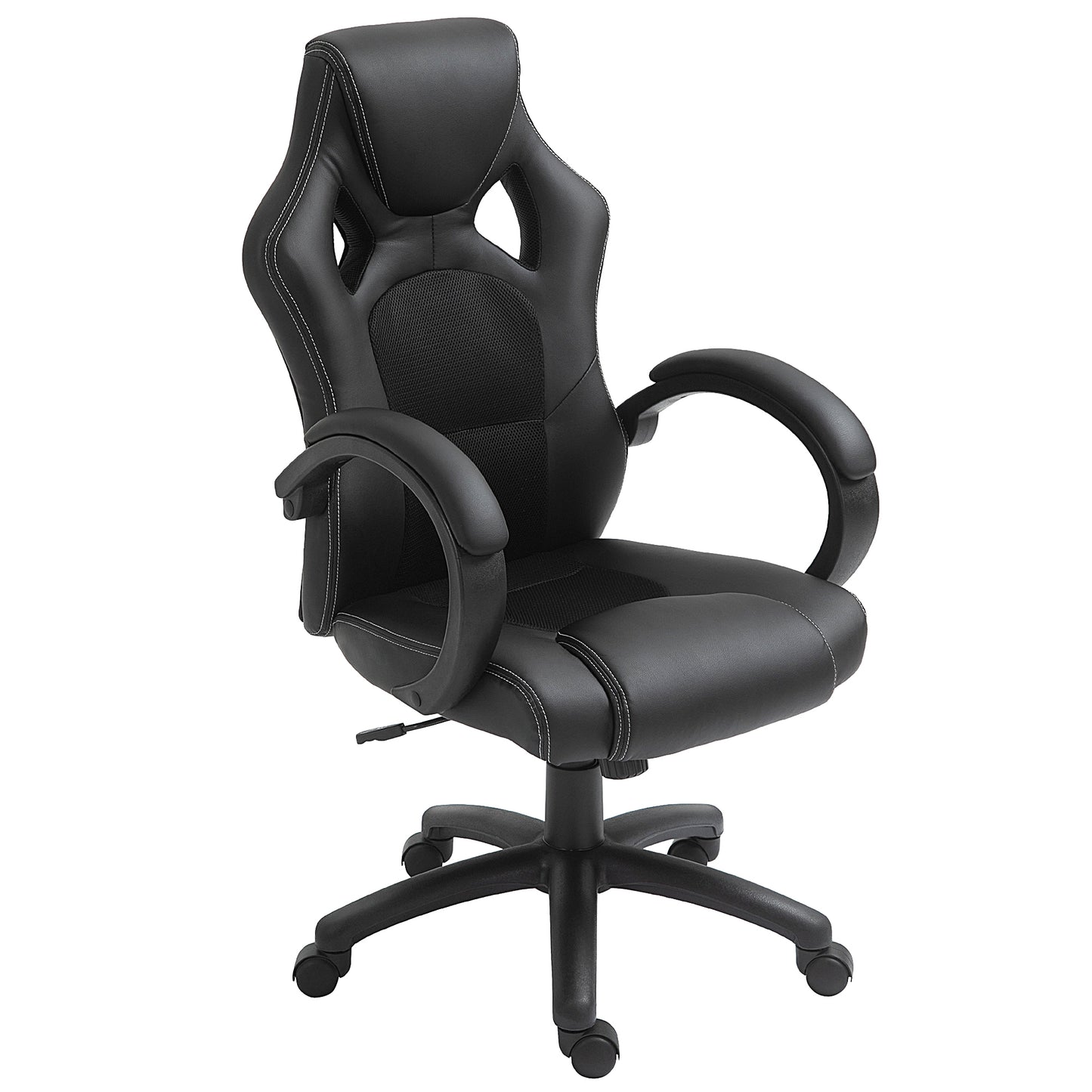 Photo of Vinsetto Office Chair Faux Leather Swivel Computer Desk Chair for Home Office with Wheels Armrests Black in Black colour on a white background
