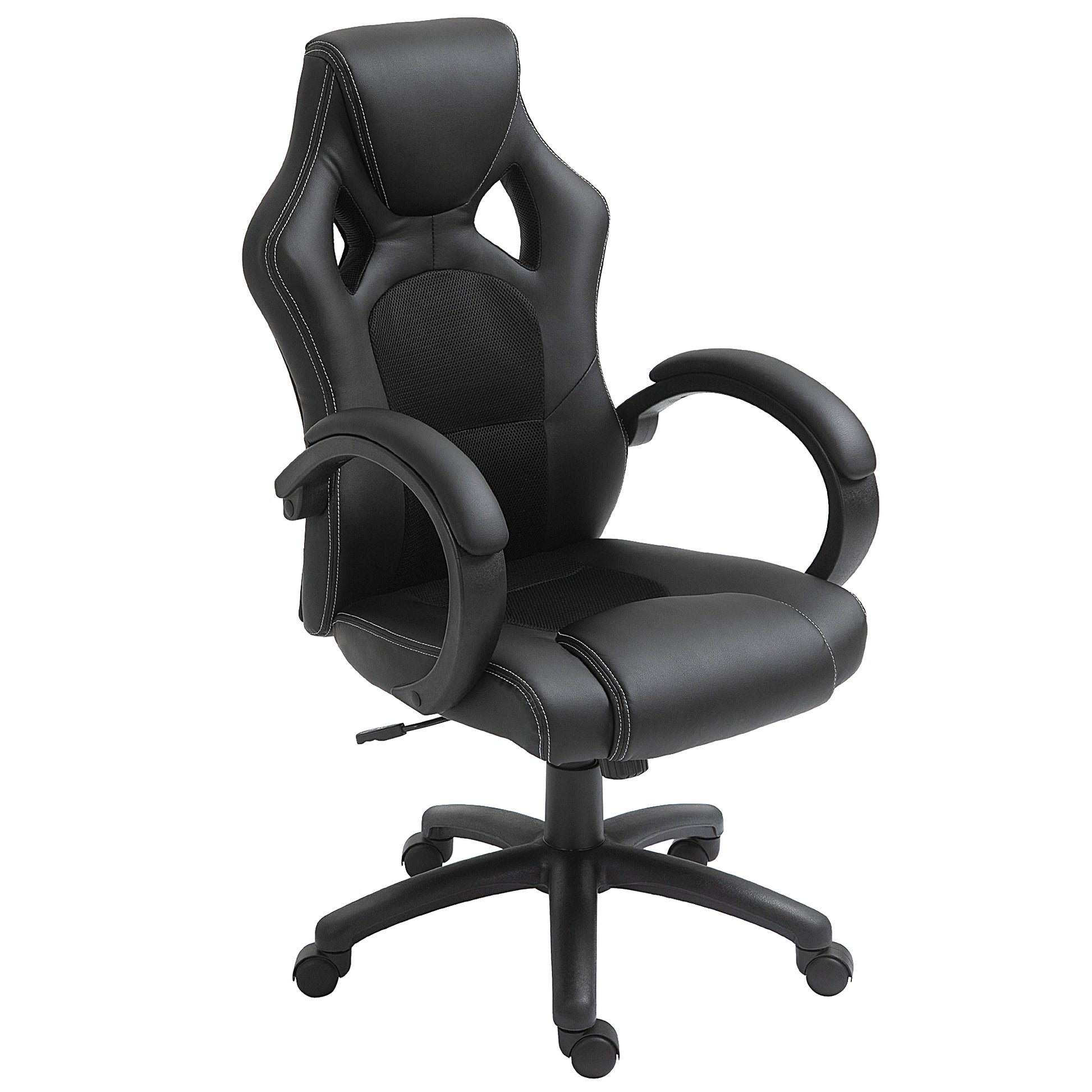 Photo of Vinsetto Office Chair Faux Leather Swivel Computer Desk Chair for Home Office with Wheels Armrests Black in Black colour on a white background