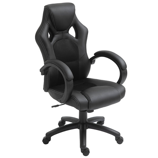 Photo of Vinsetto Office Chair Faux Leather Swivel Computer Desk Chair for Home Office with Wheels Armrests Black in Black colour on a white background