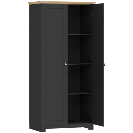 Photo of HOMCOM Kitchen Cupboard, 172cm Freestanding Storage Cabinet with Doors and Shelves, Black in Black colour on a white background
