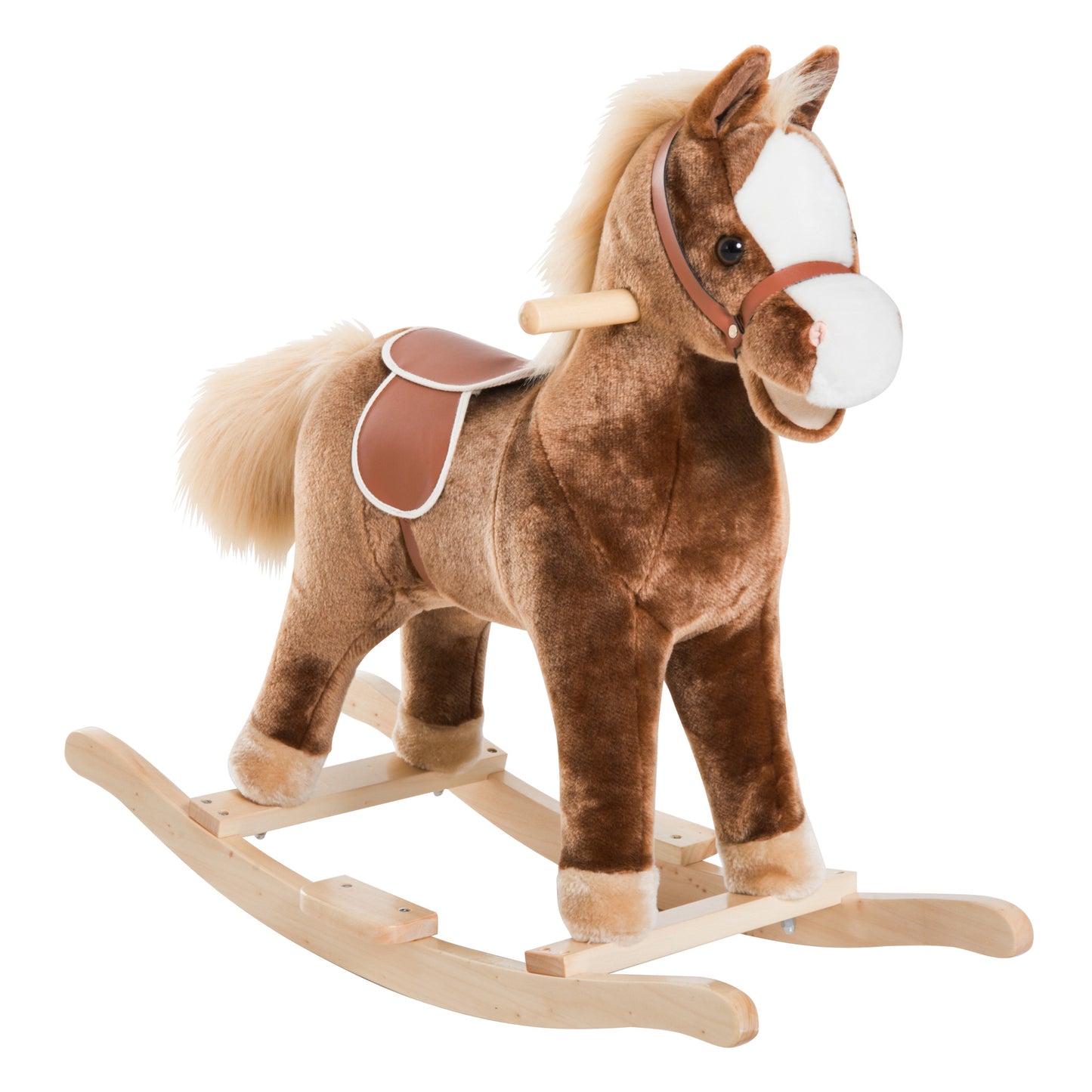 Photo of HOMCOM Kids Children Plush Rocking Horse Wooden Base Ride On Toy Rocker with Handle Grip Traditional Toy Fun Gift for Age 3+ (Brown) in (Brown) colour on a white background