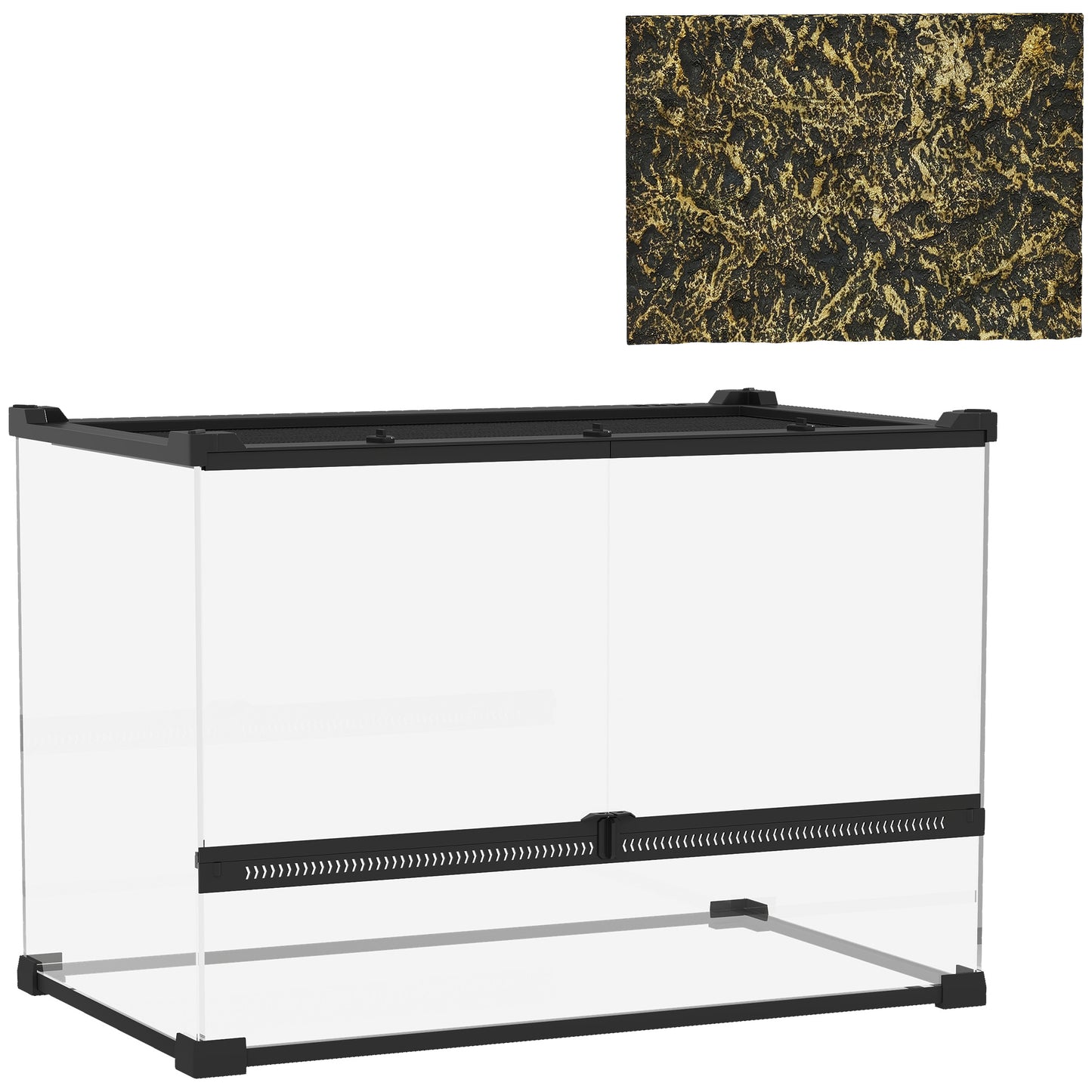 Photo of PawHut Reptile Glass Terrarium with Stone Background, Front Ventilation, Escape-Proof Knob Lock, 50 x 30 x 35 cm, Black in Black colour on a white background