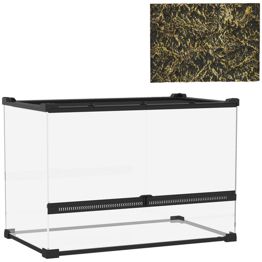 Photo of PawHut Reptile Glass Terrarium with Stone Background, Front Ventilation, Escape-Proof Knob Lock, 50 x 30 x 35 cm, Black in Black colour on a white background