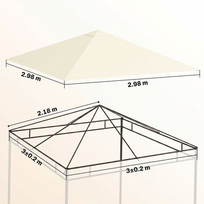 Cream gazebo canopy replacement, nearly 3 m square, shown with frame dimensions.