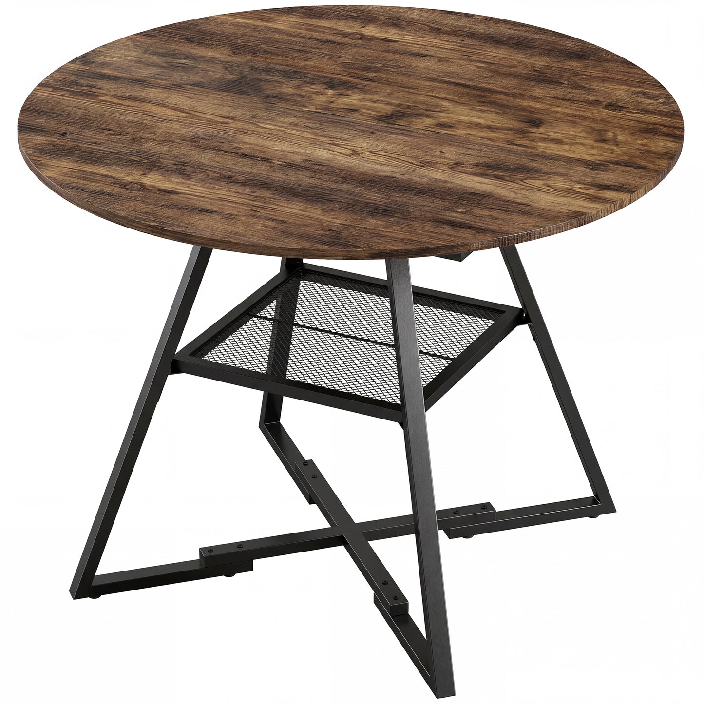 Photo of HOMCOM Dining Table for 4 People, 100 cm Round Industrial Kitchen Table with Storage Shelf, Rustic Brown in Brown colour on a white background