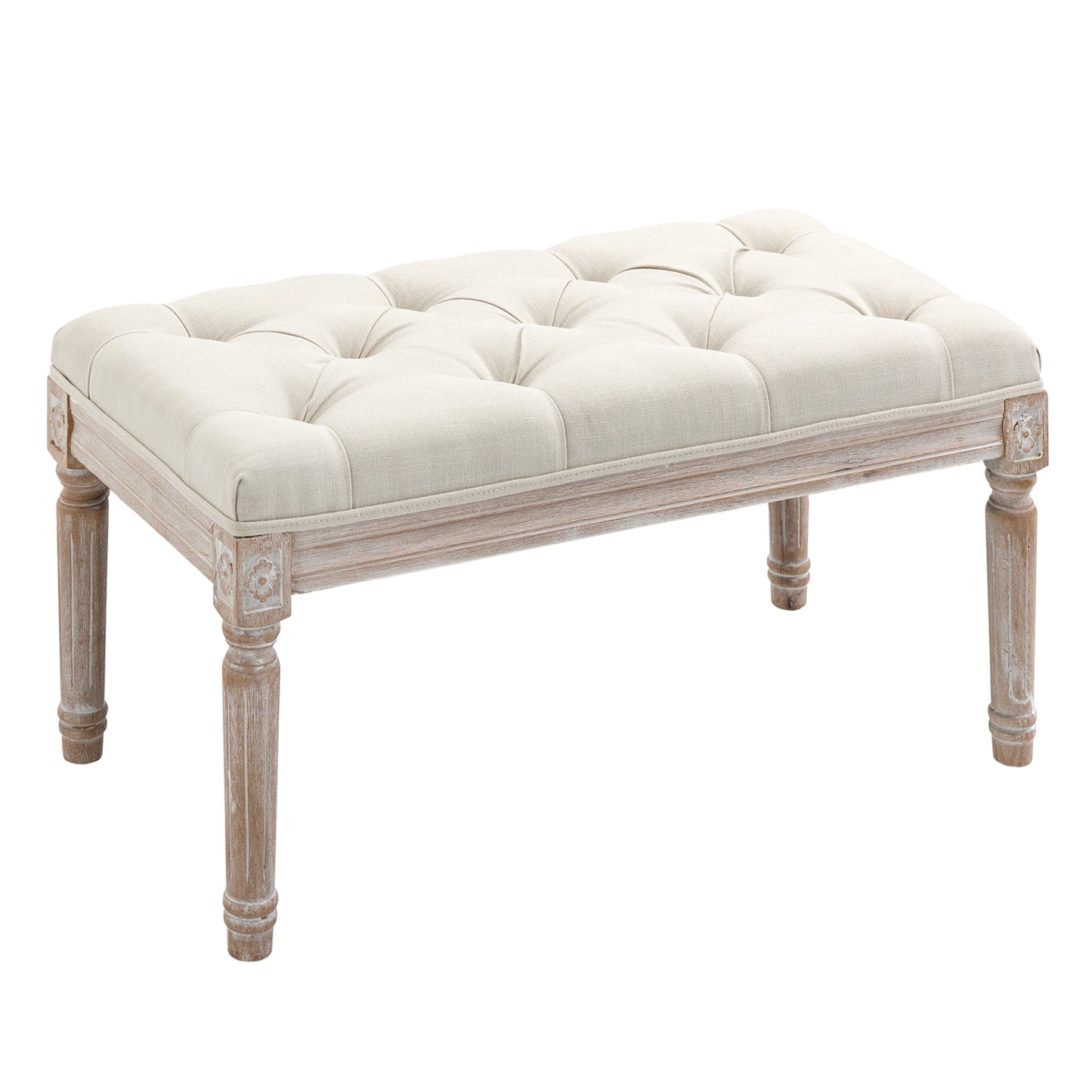 Photo of HOMCOM 80cm End of Bed Bench, Window Seat, Tufted Bench for Bedroom, Hallway, Living Room, Cream White in White colour on a white background