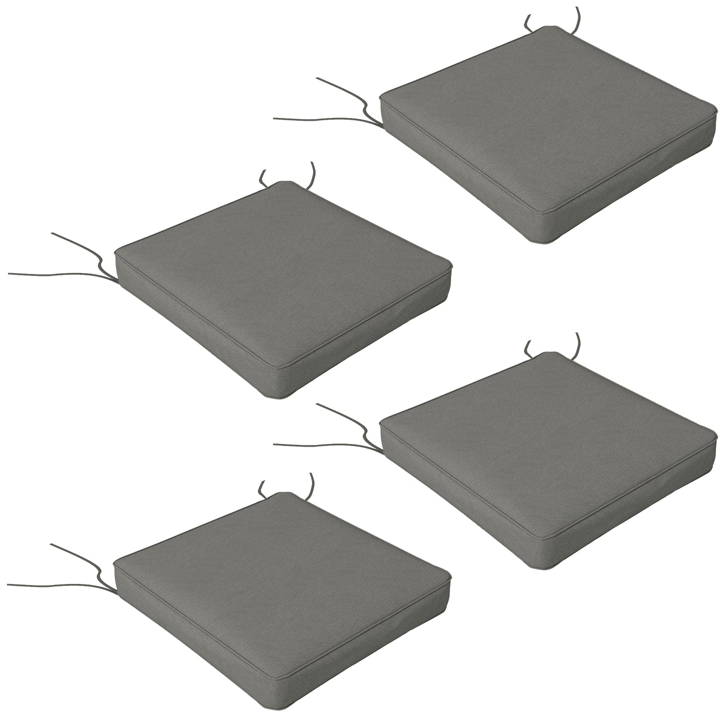 Photo of Outsunny 4-Piece Seat Cushions Pillow Replacement, Patio Chair Cushions Set with Ties for Indoor Outdoor, Charcoal Grey in Grey colour on a white background