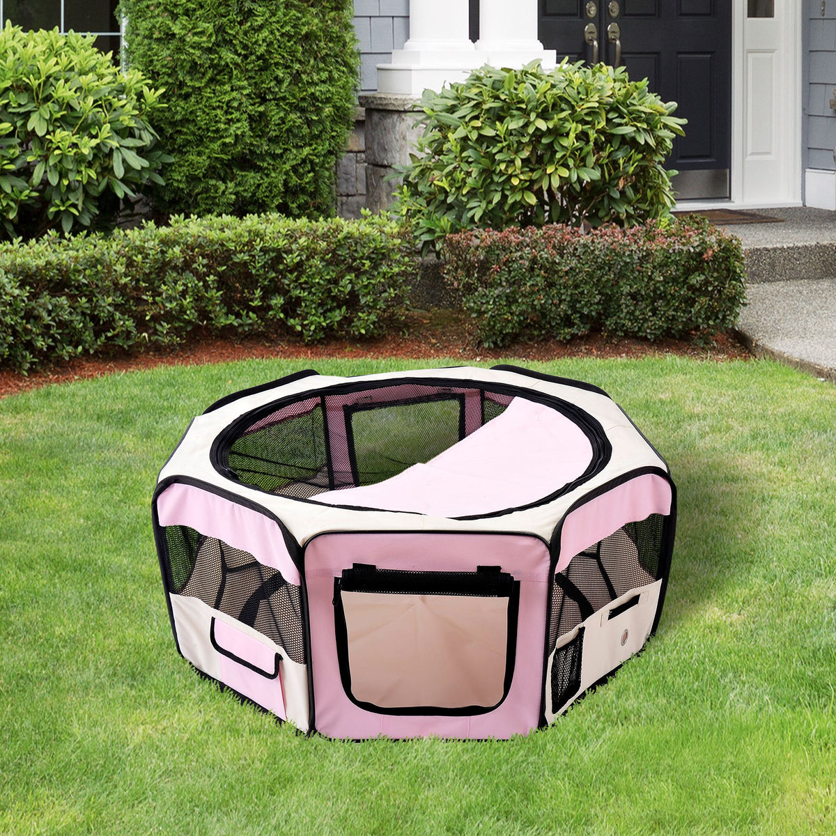 PawHut 600D Oxford Soft Fabric Kennel, Portable Lightweight Cat Dog Playpen, Foldable Pet Puppy Rabbit Guinea Pig Pen Run Dia 90 x 41H cm Indoor & Outdoor Pink