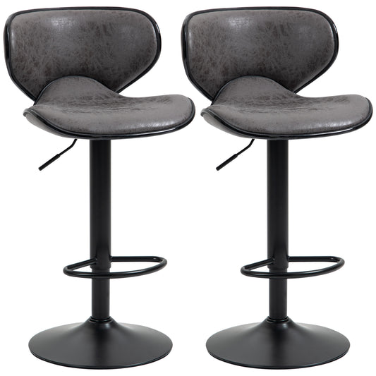 Photo of HOMCOM Kitchen Stools Set of 2  61-81cm Sitting Height Leather Upholstered Bar Chairs, Dark Grey in Grey colour on a white background