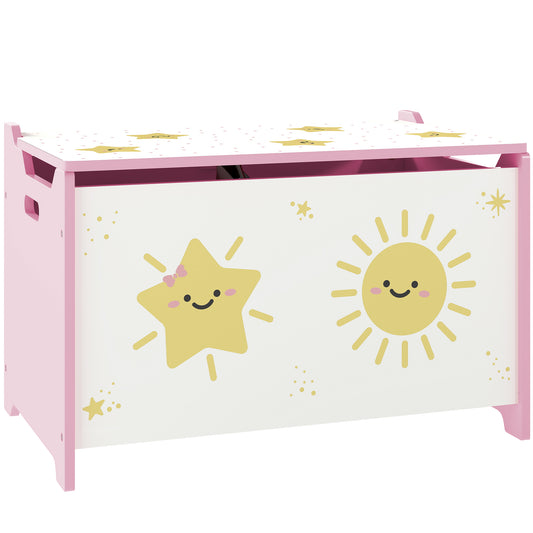 Photo of AIYAPLAY Toy Box with Lid, Safety Hinges and Groove Handles, Toy Storage organiser for Kids, Living Room, Playroom, Pink in Pink colour on a white background