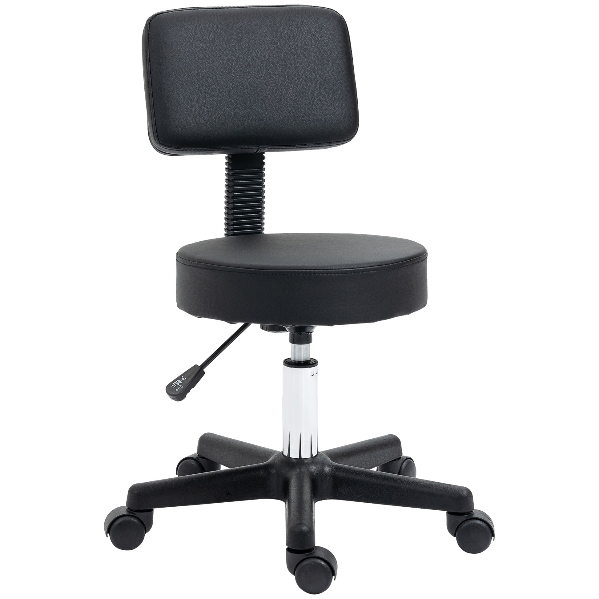 Photo of HOMCOM Swivel Salon Chair w/ Padded Seat Back 5 Wheels Adjustable Height Salon Hairdressers Tattoo Spa Rolling Black in Black colour on a white background