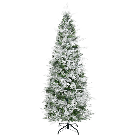 Photo of HOMCOM 6 Ft Pencil Snow Flocked Artificial Christmas Tree with Realistic Cypress Branches, Auto Open, Green in Green colour on a white background