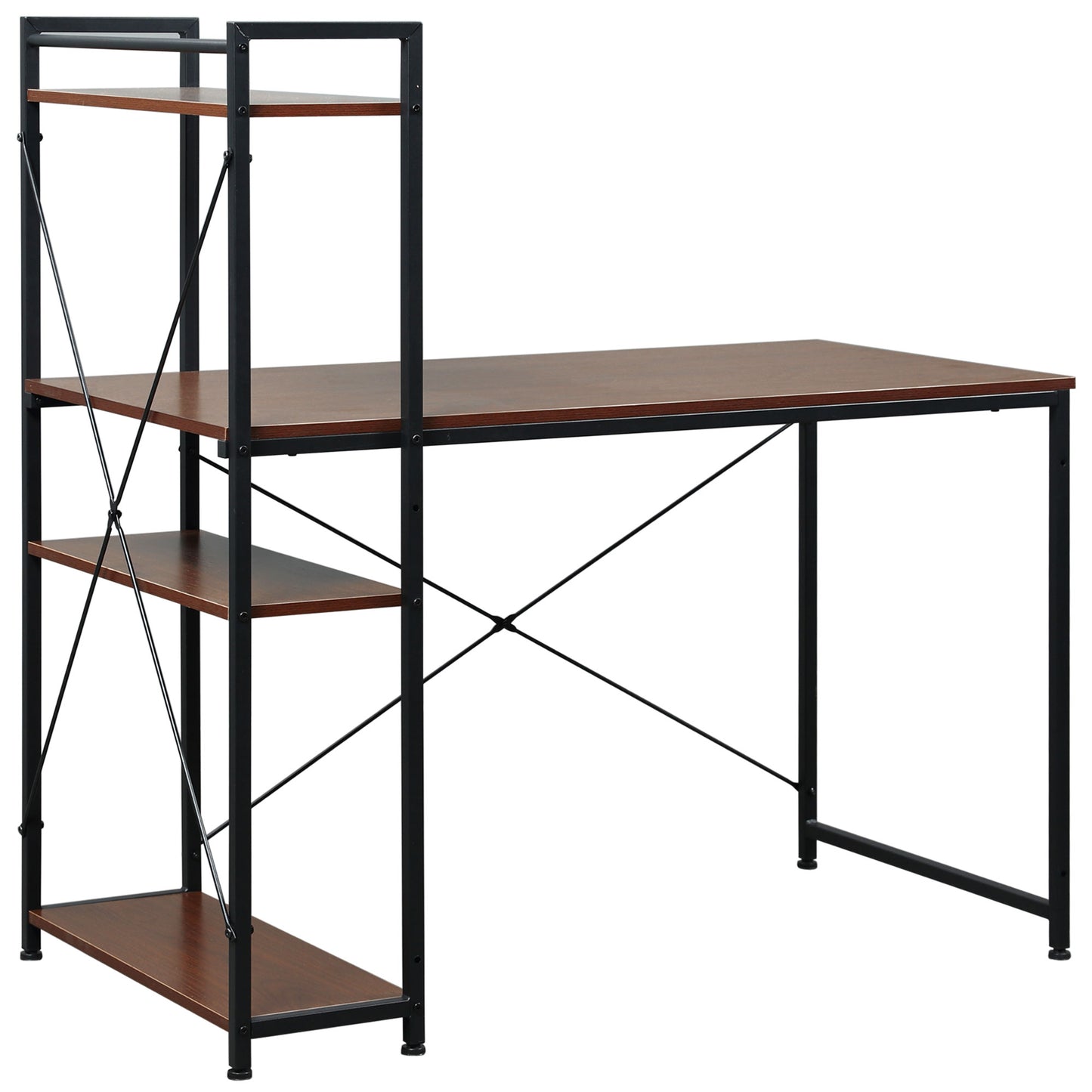 Photo of HOMCOM Computer Desk with Storage Shelves on Left or Right, Industrial Reversible Writing Desk for Home Office, Study, Easy Assembly, 120 x 64 x 121cm, Walnut and Black in Black colour on a white background