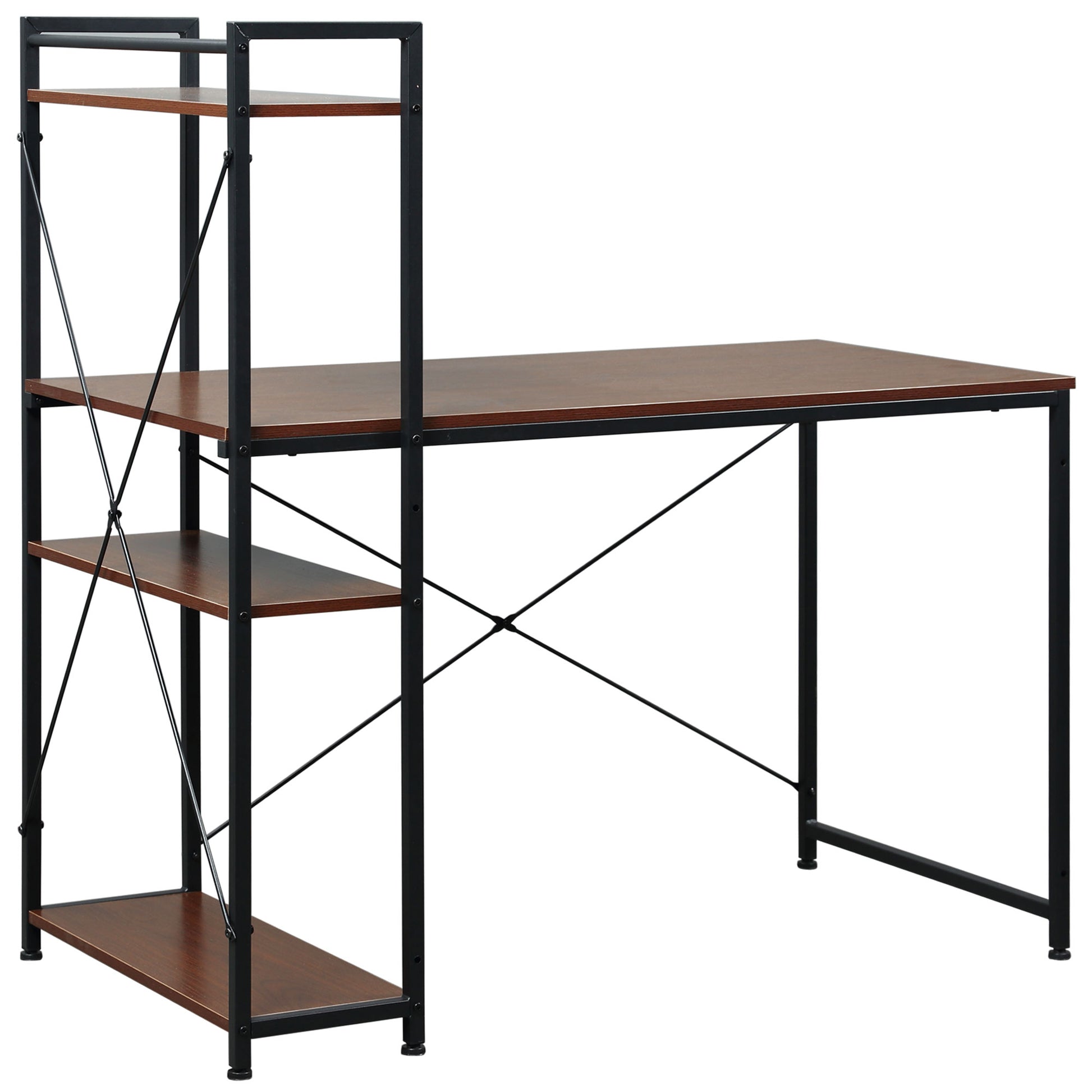 Photo of HOMCOM Computer Desk with Storage Shelves on Left or Right, Industrial Reversible Writing Desk for Home Office, Study, Easy Assembly, 120 x 64 x 121cm, Walnut and Black in Black colour on a white background