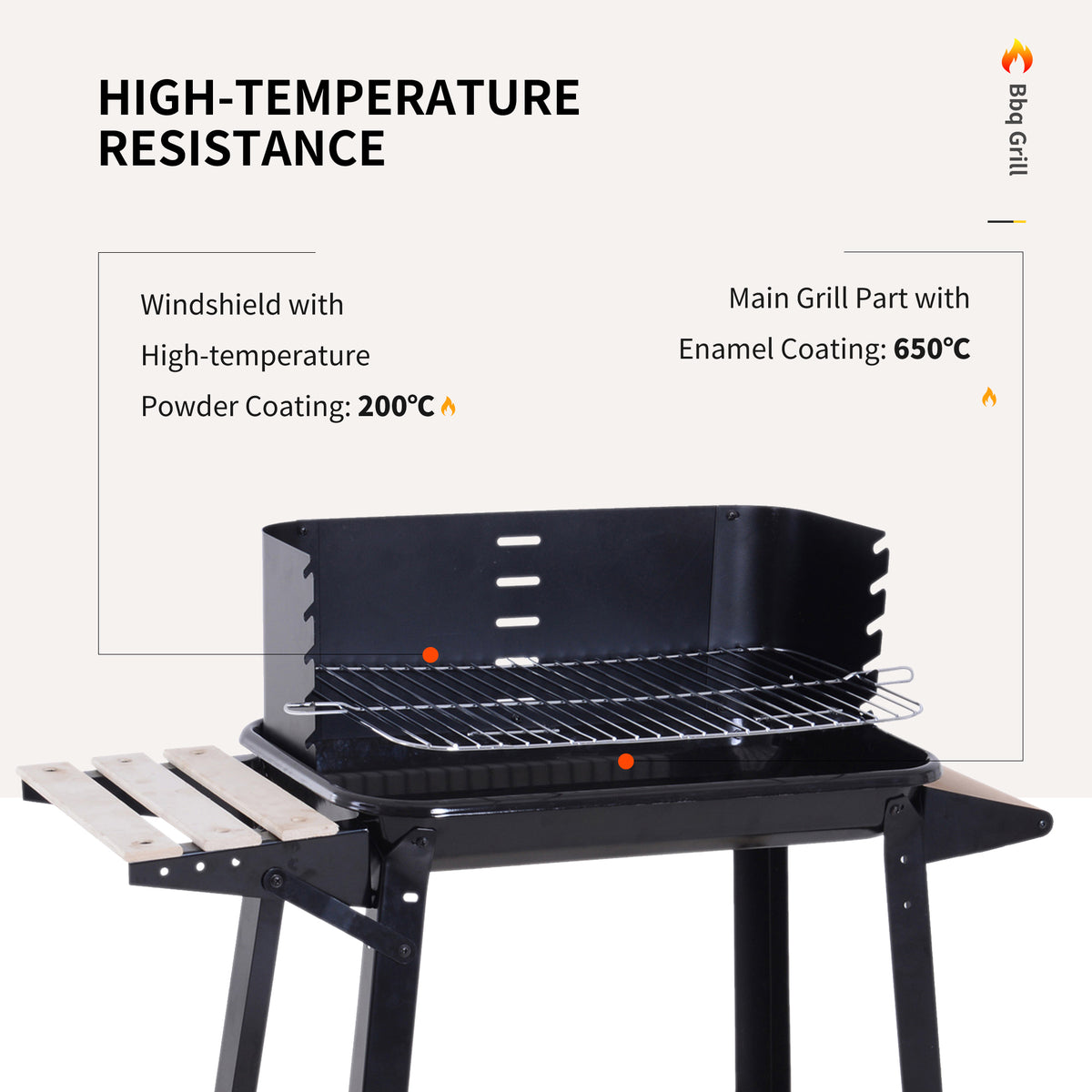 Outsunny charcoal barbecue grill with raised wind shield and cooking grate