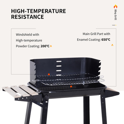 Outsunny charcoal barbecue grill with raised wind shield and cooking grate