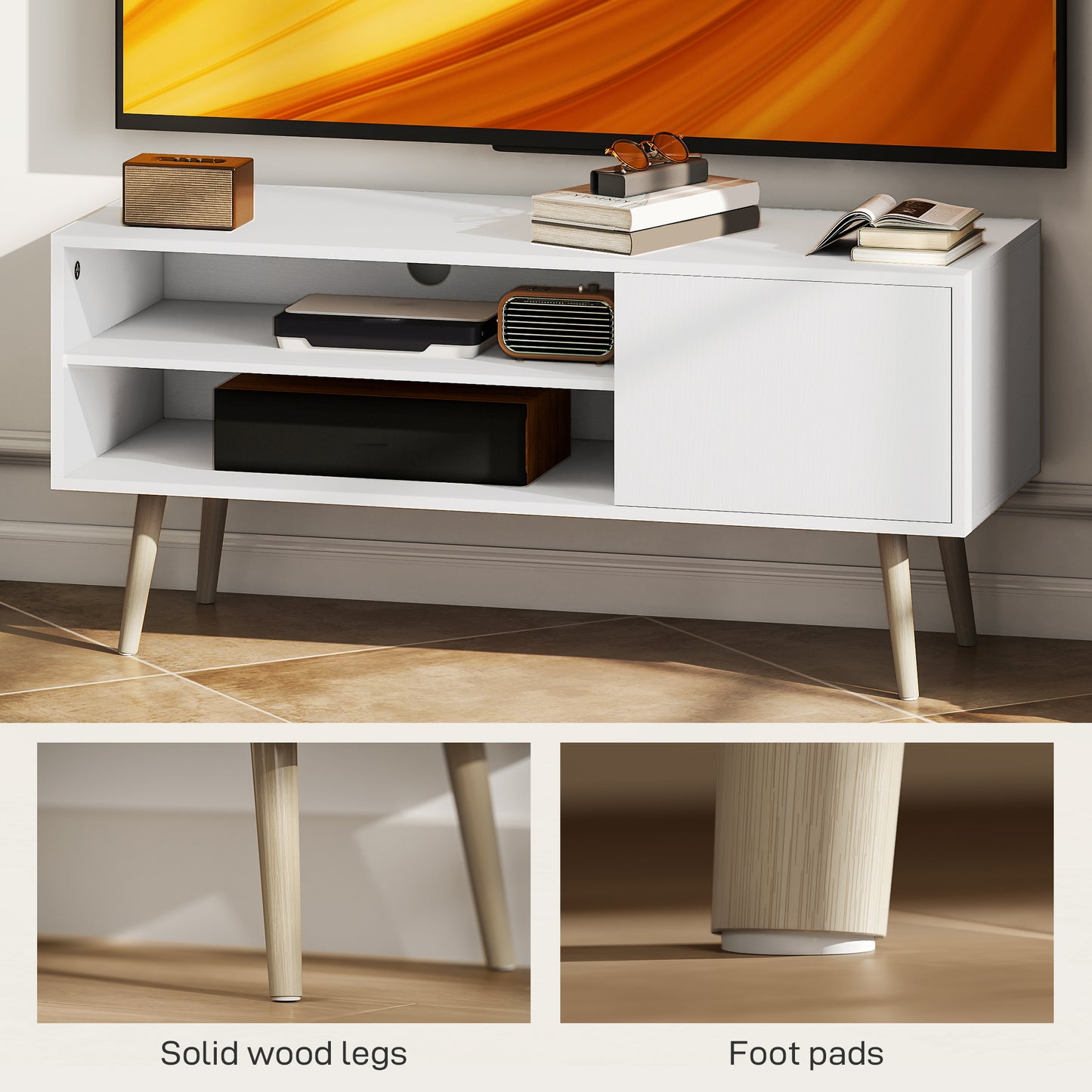 HOMCOM TV Stand up to 55 Inches, TV Unit with Open Shelves and Cable Holes - White