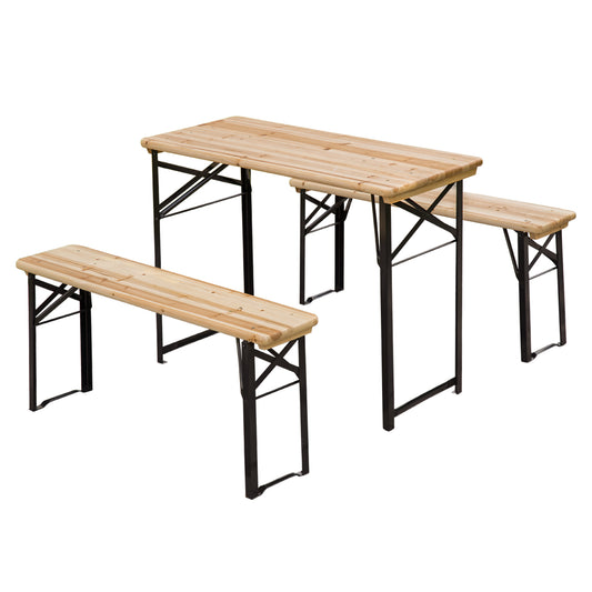 Photo of Outsunny Portable Folding Camping Picnic Table and Bench Set Garden BBQ Chairs Stools Trestle Wooden Wood (120cm(L) x 25cm(W) x 46cm(H)) in 46cm(H)) colour on a white background