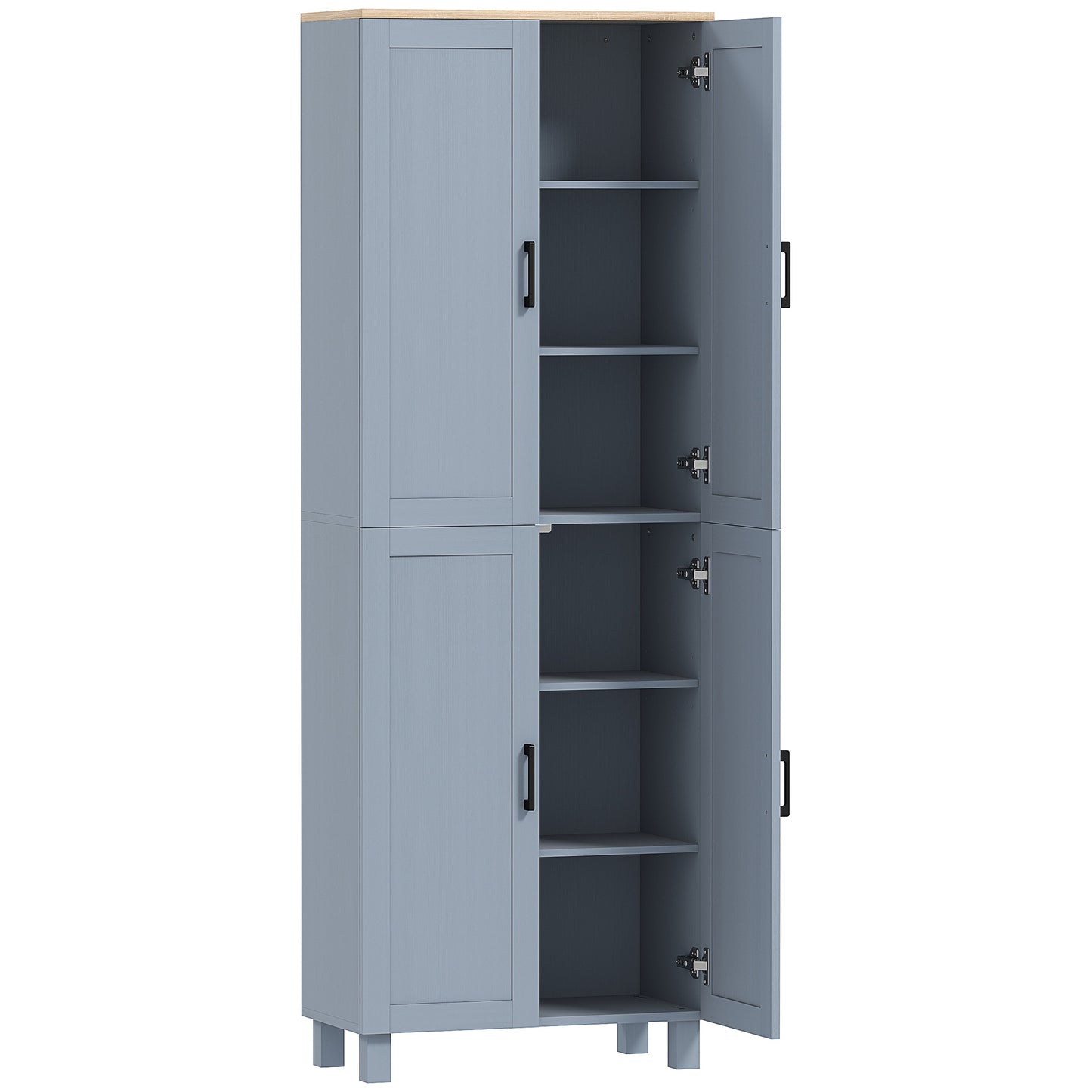Photo of HOMCOM Freestanding Kitchen Cupboard, 4-Door Storage Cabinet with Adjustable Shelves, Modern Kitchen Pantry, 170cm, Grey in Grey colour on a white background