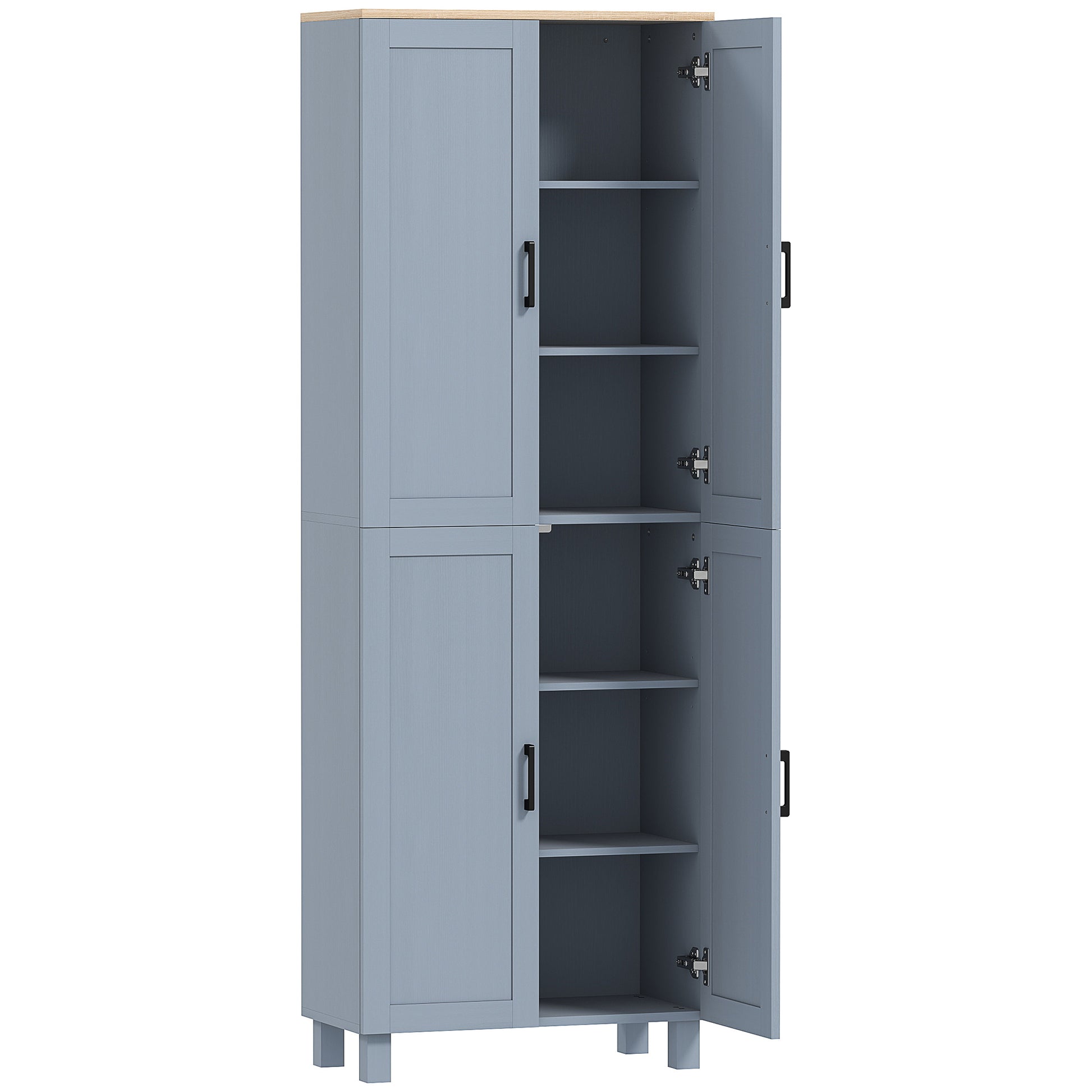 Photo of HOMCOM Freestanding Kitchen Cupboard, 4-Door Storage Cabinet with Adjustable Shelves, Modern Kitchen Pantry, 170cm, Grey in Grey colour on a white background