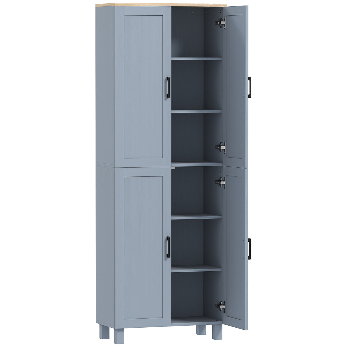 Photo of HOMCOM Freestanding Kitchen Cupboard, 4-Door Storage Cabinet with Adjustable Shelves, Modern Kitchen Pantry, 170cm, Grey in Grey colour on a white background