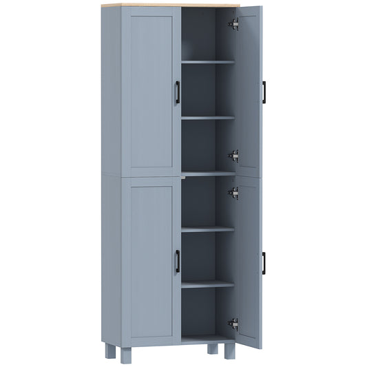 Photo of HOMCOM Freestanding Kitchen Cupboard, 4-Door Storage Cabinet with Adjustable Shelves, Modern Kitchen Pantry, 170cm, Grey in Grey colour on a white background