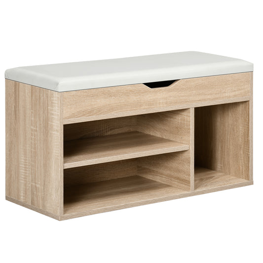 Photo of HOMCOM Shoes Cabinet Bench Hidden Storage Padded Seat Organiser Footwear Rack Hallway Oak Tone in Tone colour on a white background