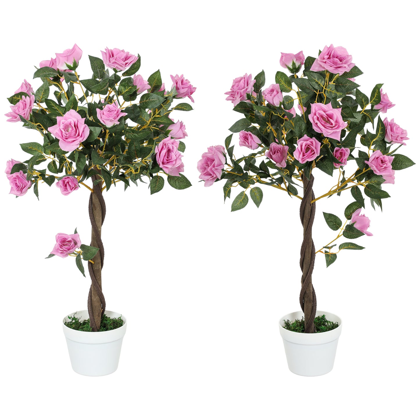 Photo of Outsunny Set of 2 Artificial Plants White Rose Floral in Pot, Fake Plants for Home Indoor Decor, 90cm, Purple in Purple colour on a white background
