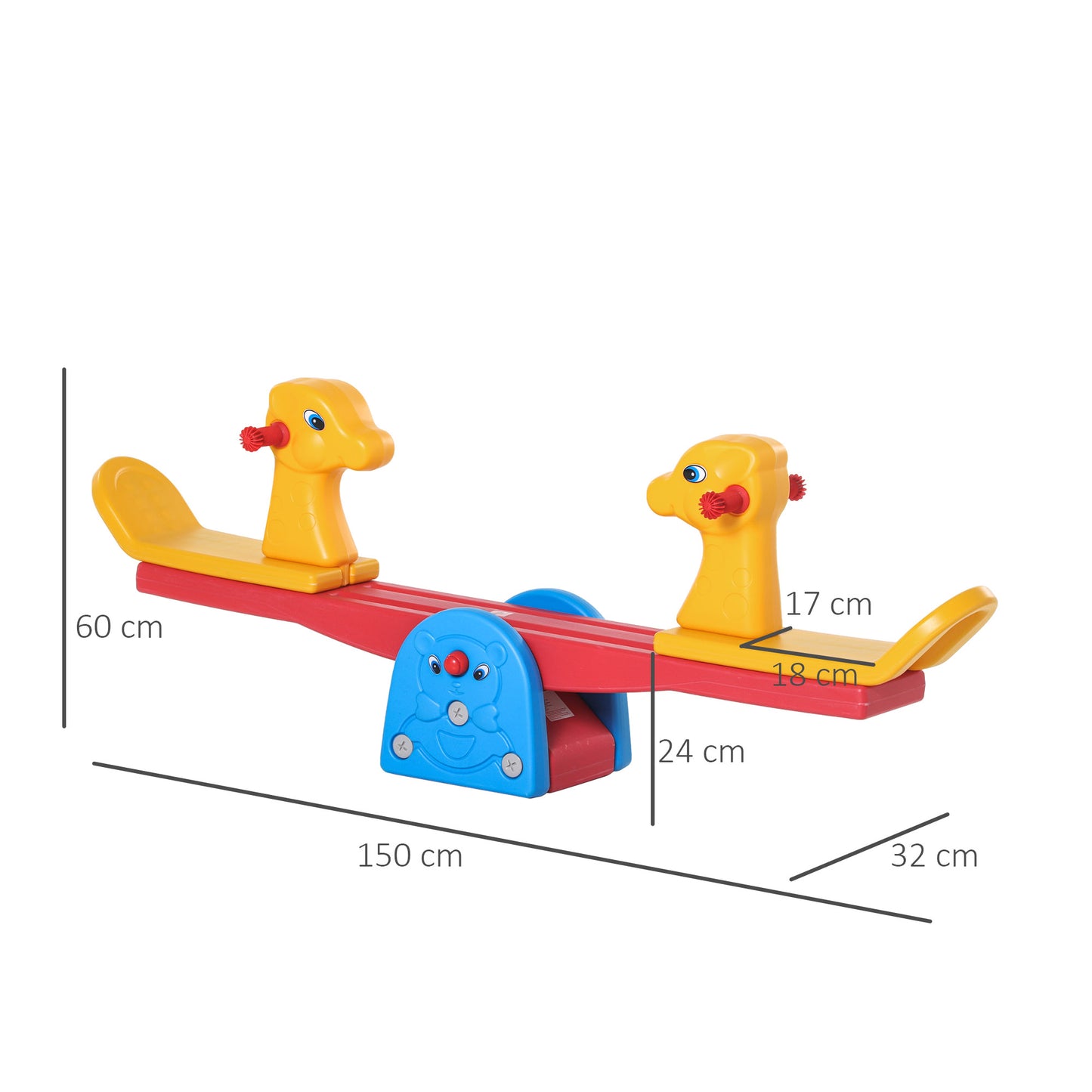HOMCOM Kids Seesaw Teeter Totter 2 Seats with Easy-Grip Handles, Indoor Outdoor Living Room Playroom Garden, for 1-4 years old